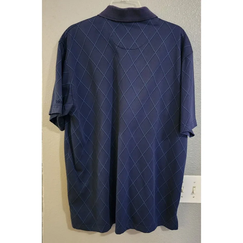 Izod Golf Blue Argyle Mens Short Sleeve Polo Shirt Large Collard Casual‎ Wear